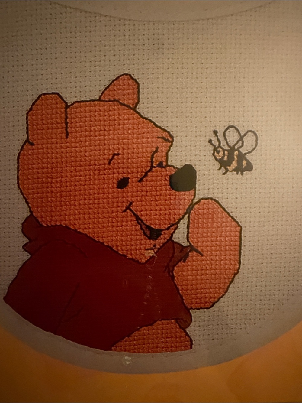 Disney Pooh Cross Stitch Bib Design - White with Orange, Red and Black
